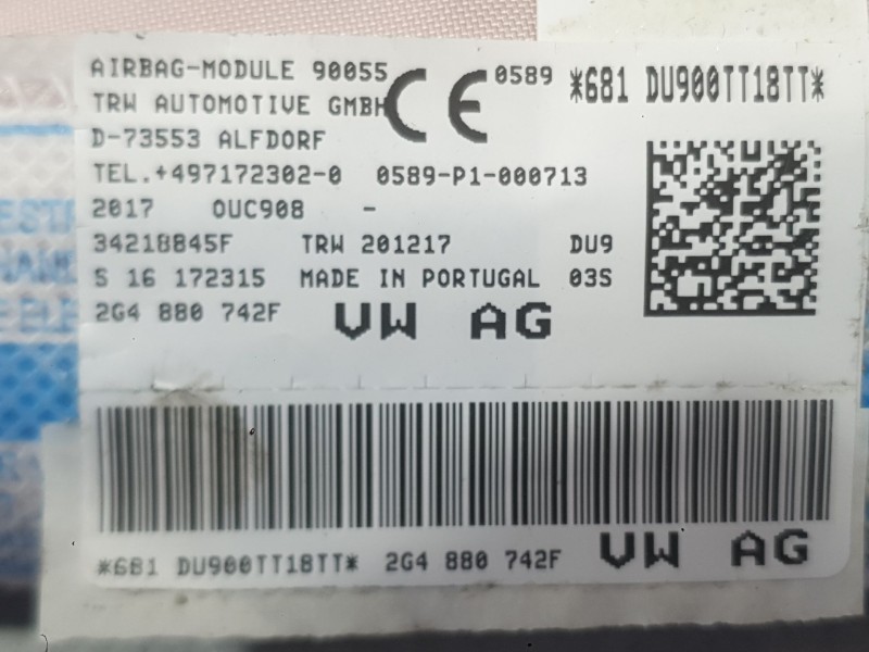 Recambio de airbag cortina delantero derecho para volkswagen polo advance referencia OEM IAM 2G4880742H  
