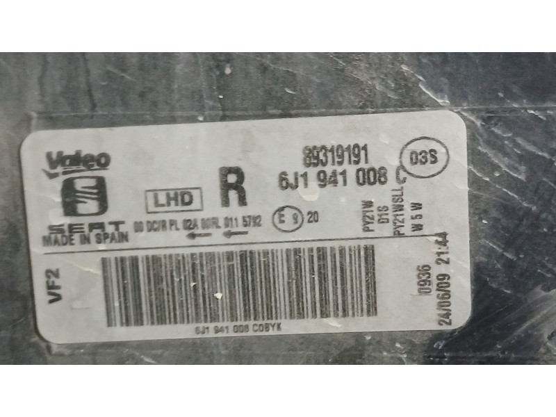 Recambio de faro derecho para seat ibiza iv sc (6j1, 6p5) 1.9 tdi referencia OEM IAM 6J1941022C PULIR 
