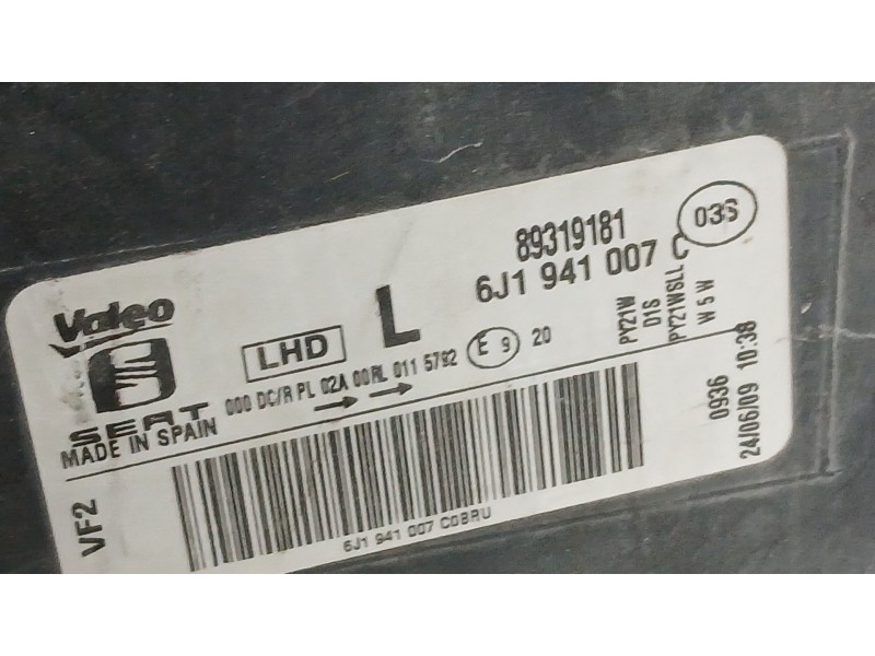 Recambio de faro izquierdo para seat ibiza iv sc (6j1, 6p5) 1.9 tdi referencia OEM IAM 6J1941021C PULIR 