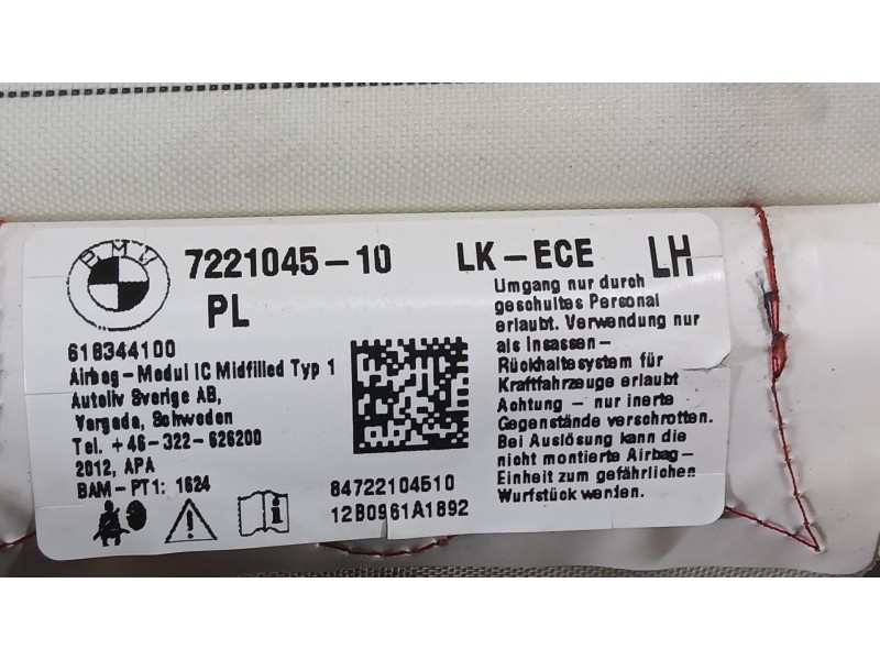 Recambio de airbag cortina delantero izquierdo para bmw 1 (f20) 116 d referencia OEM IAM 72127221045  