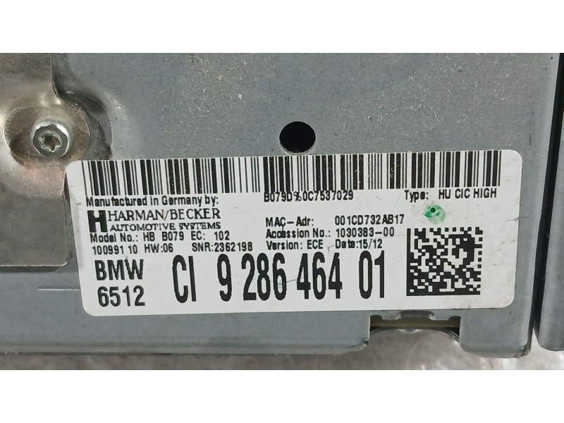 Recambio de sistema audio / radio cd para bmw 1 (f20) 116 d referencia OEM IAM 65129262393  