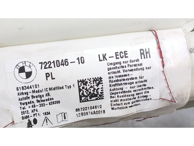Recambio de airbag cortina delantero derecho para bmw 1 (f20) 116 d referencia OEM IAM 72127221046  