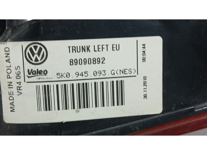 Recambio de piloto trasero izquierdo interior para volkswagen golf vi (5k1) 1.4 tsi referencia OEM IAM 5K0945093AA 5K0945093AB 