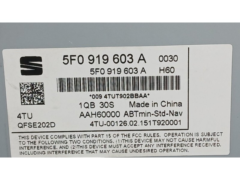 Recambio de sistema navegacion gps para seat leon (5f1) 1.4 tsi referencia OEM IAM 5F0919603A1QB  
