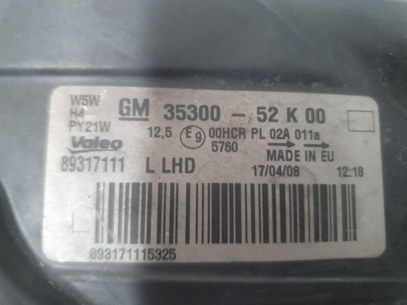Recambio de faro izquierdo para opel agila b (h08) 1.2 (f68) referencia OEM IAM 93193971  