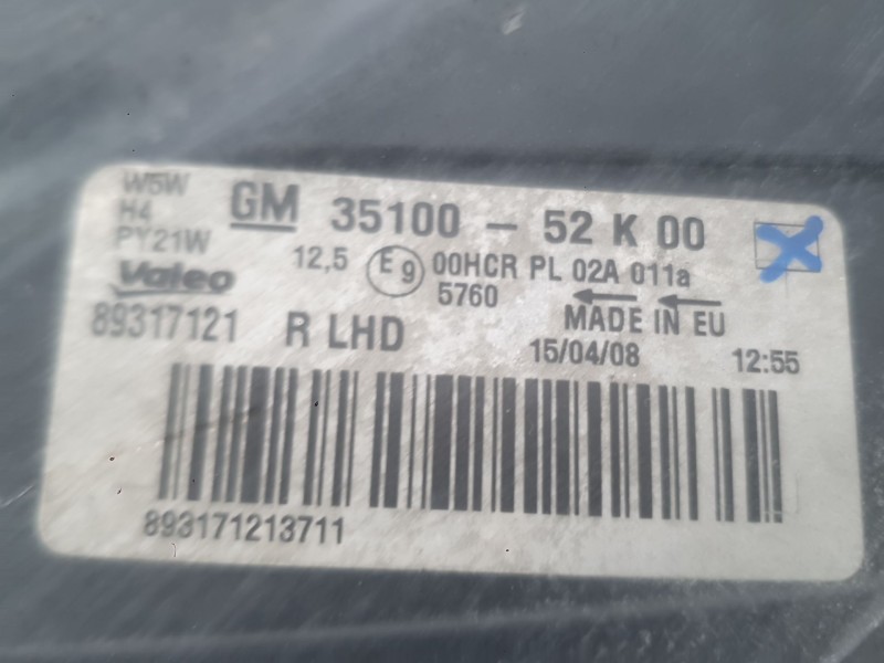Recambio de faro derecho para opel agila b (h08) 1.2 (f68) referencia OEM IAM 93193969  