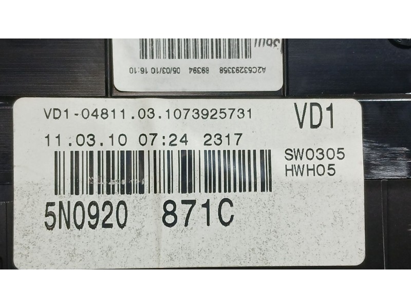 Recambio de cuadro instrumentos para volkswagen tiguan (5n_) 2.0 tdi referencia OEM IAM 5N0920871C  