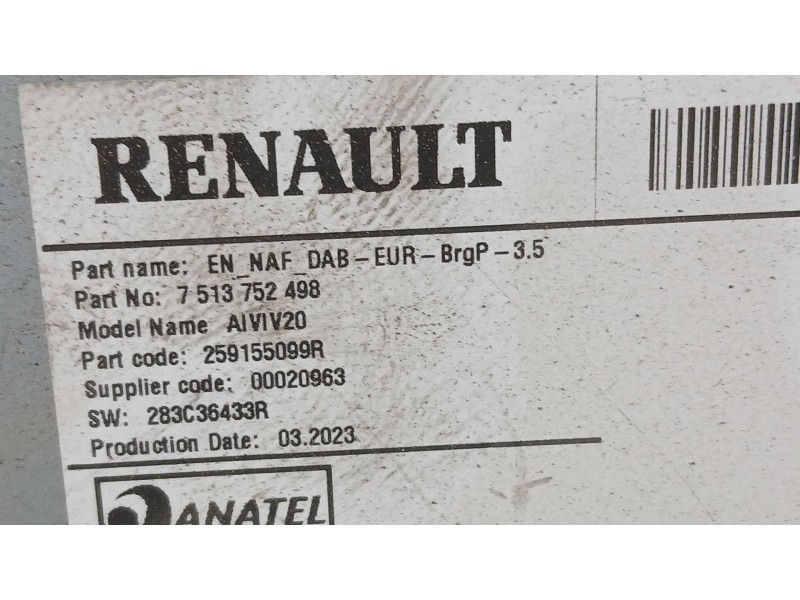 Recambio de sistema navegacion gps para renault express furgón/monospace 1.5 blue dci 75 (f6aa) referencia OEM IAM 259150482R  