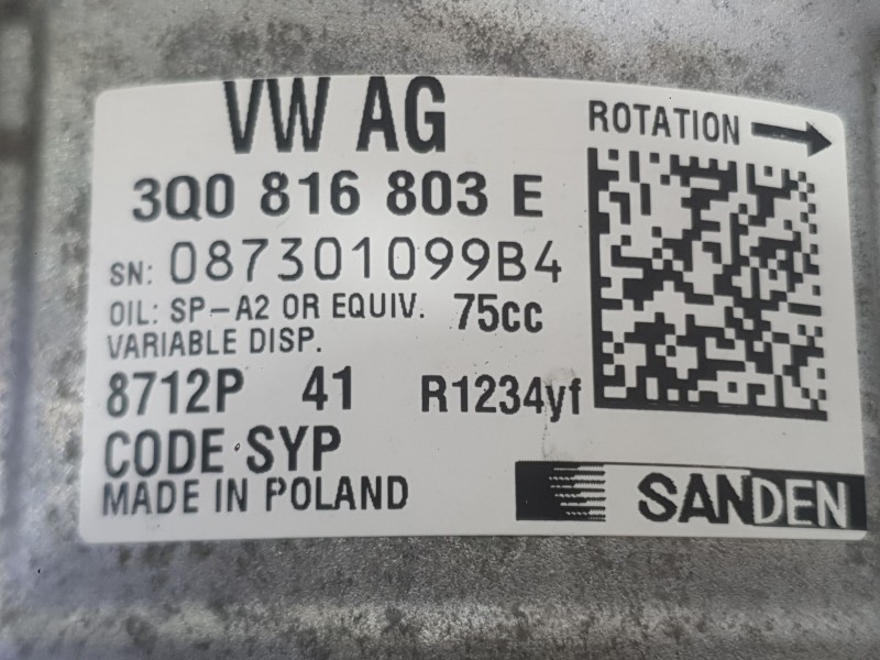 Recambio de compresor aire acondicionado para skoda kamiq (nw4) 1.0 tsi referencia OEM IAM 5Q0816803H 5Q0816803D 