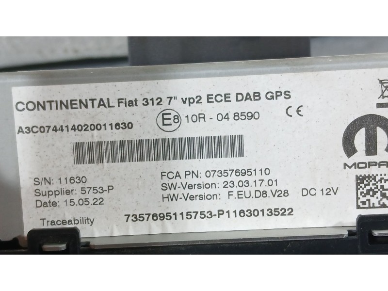 Recambio de sistema navegacion gps para fiat 500 (312_) 1.0 mild hybrid (312.ayd1b) referencia OEM IAM   