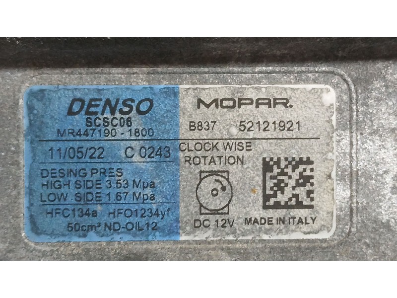 Recambio de compresor aire acondicionado para fiat 500 (312_) 1.0 mild hybrid (312.ayd1b) referencia OEM IAM 71797201 52121921 