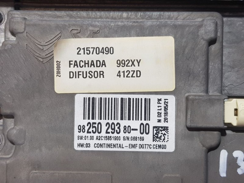 Recambio de pantalla multifuncion para citroën c4 space tourer pure tech referencia OEM IAM 982502938000 A2C15851900 CONTINENTAL