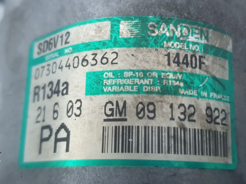 Recambio de compresor aire acondicionado para opel astra g hatchback (t98) 2.0 dti 16v (f08, f48) referencia OEM IAM 93176859 91