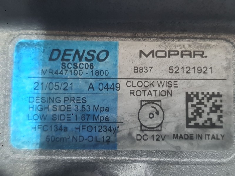 Recambio de compresor aire acondicionado para fiat 500 (312_) 1.0 mild hybrid (312.ayd1b) referencia OEM IAM 52121921 71797201 
