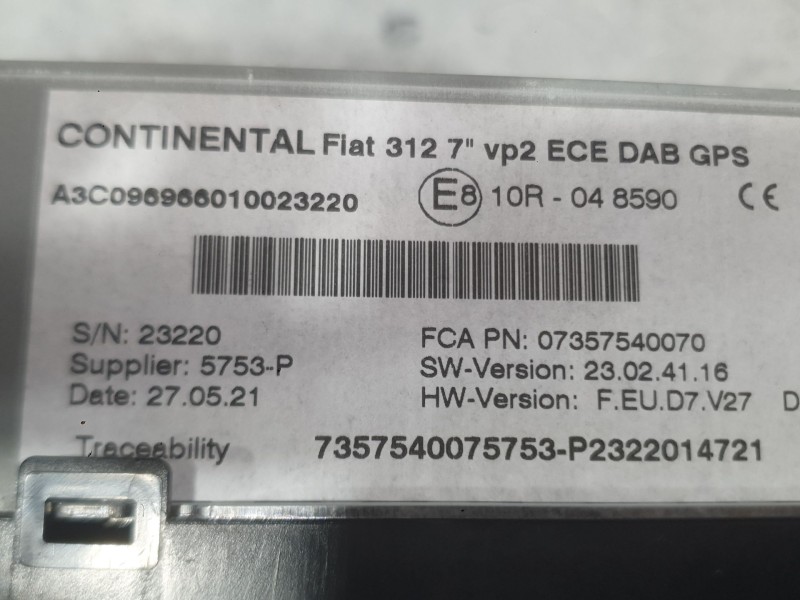 Recambio de sistema navegacion gps para fiat 500 (312_) 1.0 mild hybrid (312.ayd1b) referencia OEM IAM   