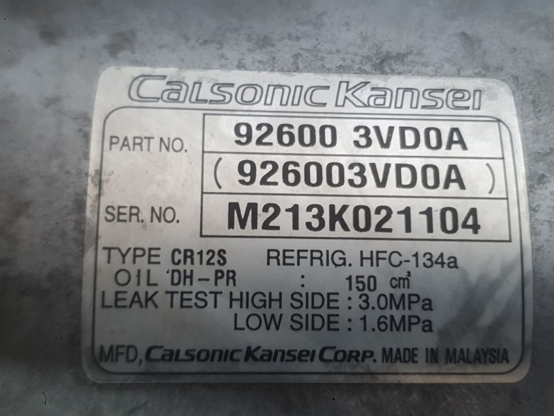 Recambio de compresor aire acondicionado para nissan juke (f15) 1.5 dci referencia OEM IAM 926003VC6B  