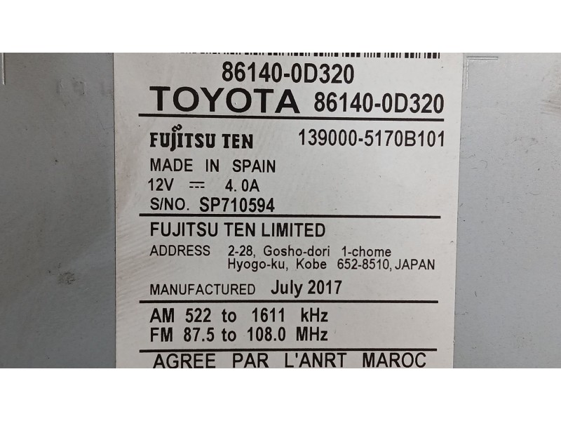 Recambio de sistema navegacion gps para toyota yaris (_p13_) 1.5 hybrid (nhp130_) referencia OEM IAM   