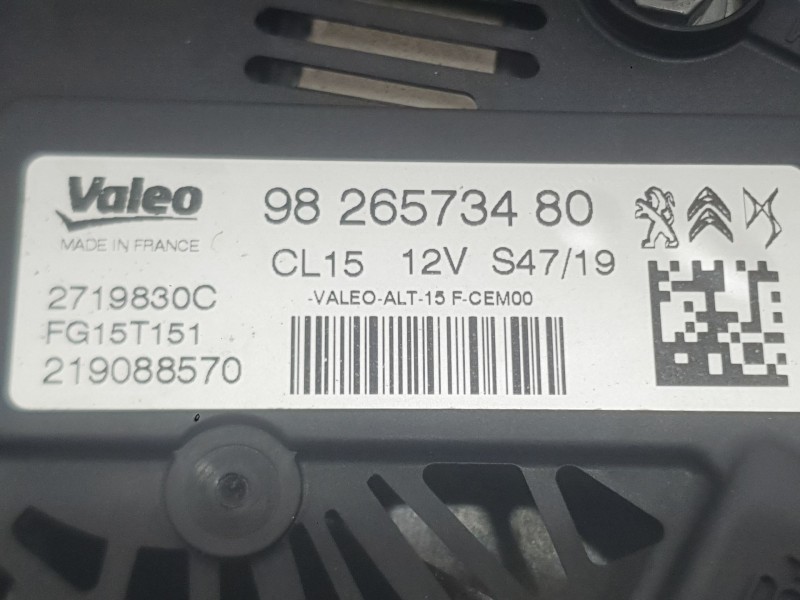 Recambio de alternador para peugeot 2008 ii (ud_, us_, uy_, uj_, ur_, uc_) 1.2 puretech 130 referencia OEM IAM 9826573480 169481