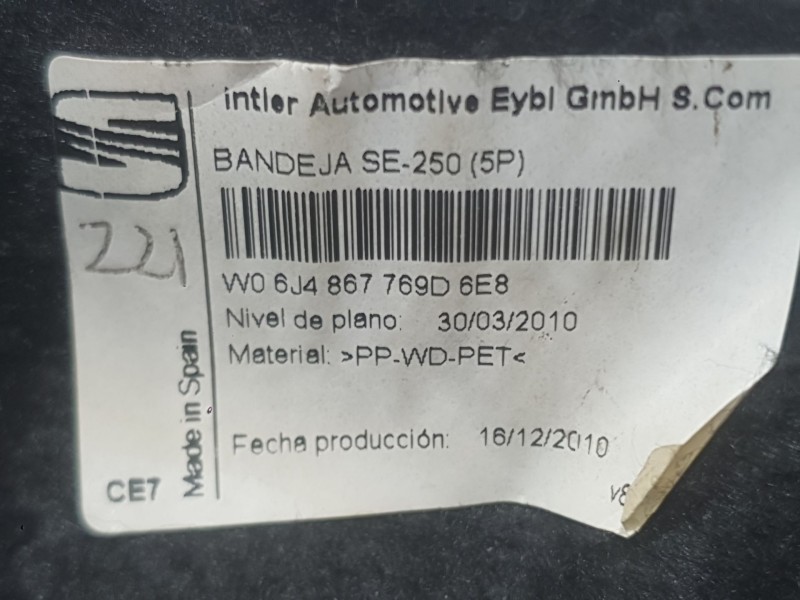 Recambio de bandeja trasera para seat ibiza iv (6j5, 6p1) 1.6 tdi referencia OEM IAM 6J4867769D6E8  