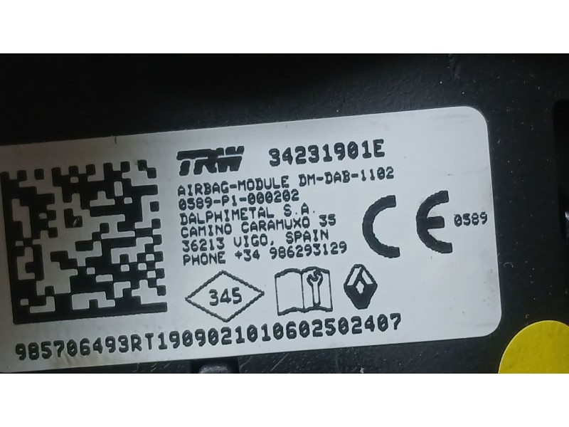 Recambio de kit airbag para renault clio v (b7_) 1.0 tce 100 (b7mt) referencia OEM IAM 985100834R C/SALPICADERO Y PRETENSORES 98