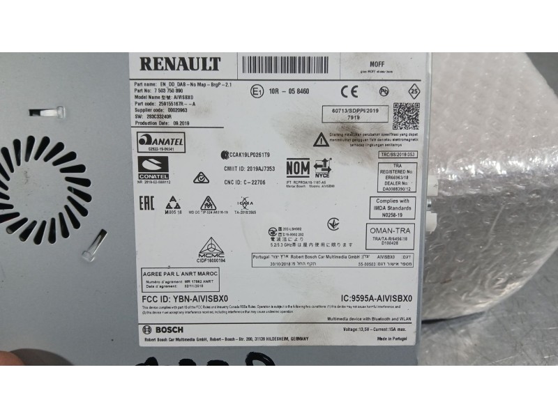 Recambio de sistema audio / radio para renault clio v (b7_) 1.0 tce 100 (b7mt) referencia OEM IAM   