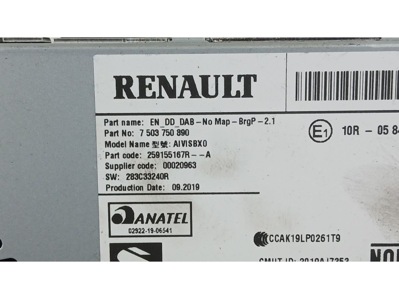 Recambio de sistema audio / radio para renault clio v (b7_) 1.0 tce 100 (b7mt) referencia OEM IAM   