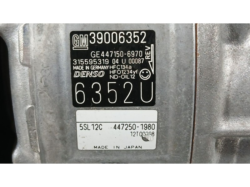 Recambio de compresor aire acondicionado para opel corsa e (x15) 1.4 turbo (08, 68) referencia OEM IAM 95527184 39006352 