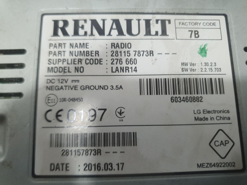 Recambio de sistema audio / radio para renault megane iv hatchback (b9a/m/n_) 1.2 tce 130 (b9mr) referencia OEM IAM 281159729R  