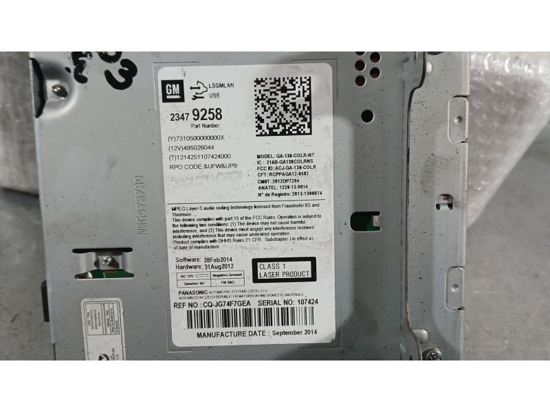 Recambio de sistema audio / radio cd para opel astra j (p10) 1.6 cdti (68) referencia OEM IAM 22836293  