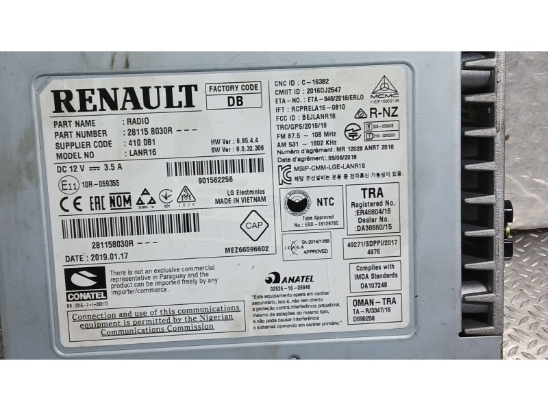 Recambio de sistema audio / radio para renault megane iv hatchback (b9a/m/n_) 1.3 tce 115 (b9n9) referencia OEM IAM 281159729R  
