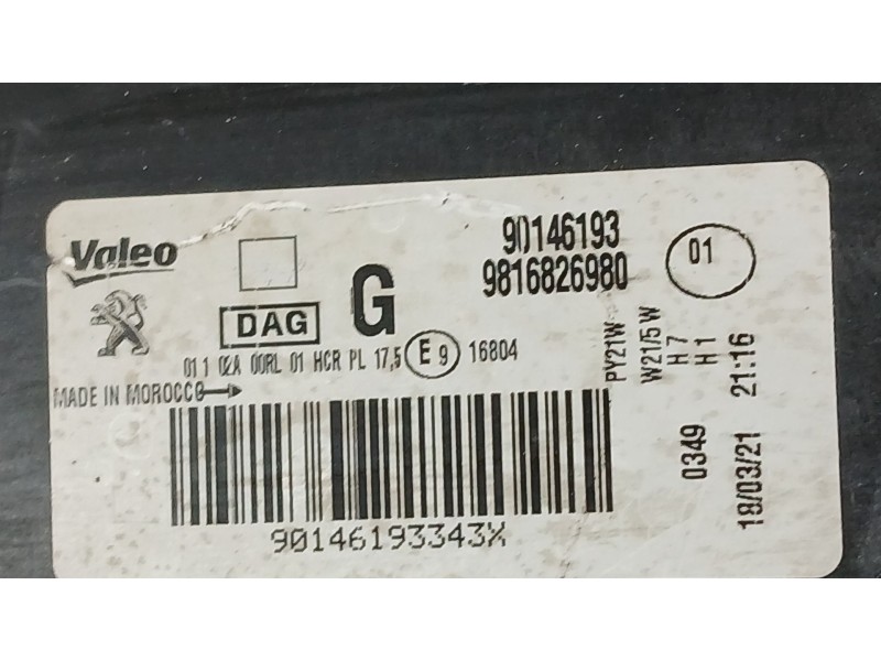 Recambio de faro izquierdo para peugeot rifter 1.5 bluehdi 100 referencia OEM IAM 9816826980  