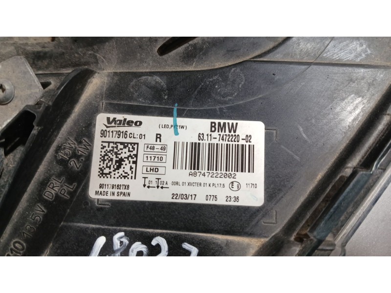 Recambio de faro derecho para bmw x1 (f48) sdrive 18 d referencia OEM IAM 63117428736 PATA ROTA 