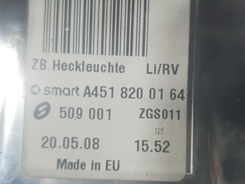 Recambio de piloto trasero izquierdo para smart fortwo coupé (451) 1.0 (451.331, 451.380) referencia OEM IAM A4518200164CJ4A  