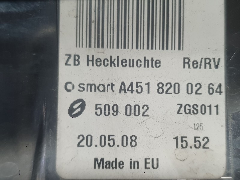 Recambio de piloto trasero derecho para smart fortwo coupé (451) 1.0 (451.331, 451.380) referencia OEM IAM A4518200264CJ4A  