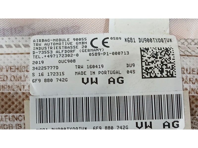 Recambio de airbag cortina delantero derecho para seat arona (kj7, kjp) 1.0 tsi referencia OEM IAM 6F0880742H  