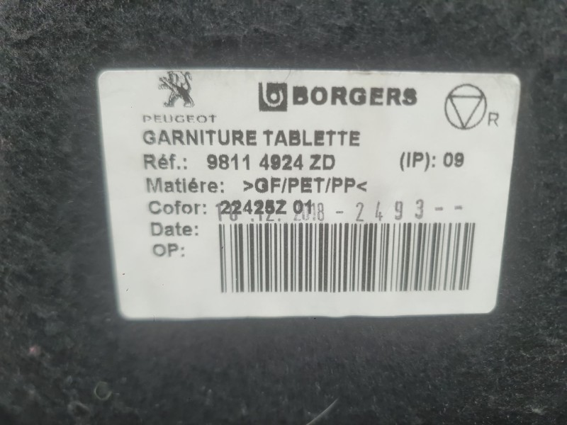 Recambio de bandeja trasera para peugeot 3008 ii suv (mc_, mr_, mj_, m4_) 1.5 bluehdi 130 referencia OEM IAM 98114924ZD  