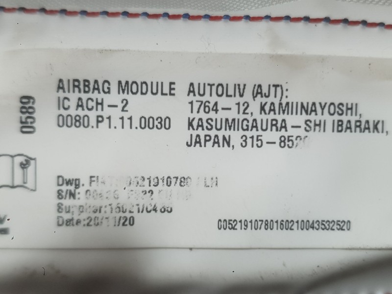 Recambio de airbag cortina delantero izquierdo para fiat 500e (332_) elektro 3+1 (fa1) referencia OEM IAM 52227561  