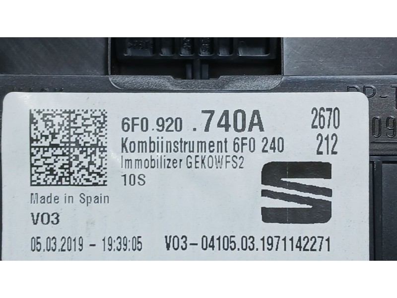 Recambio de cuadro instrumentos para seat arona style edition referencia OEM IAM 6F0920740A  