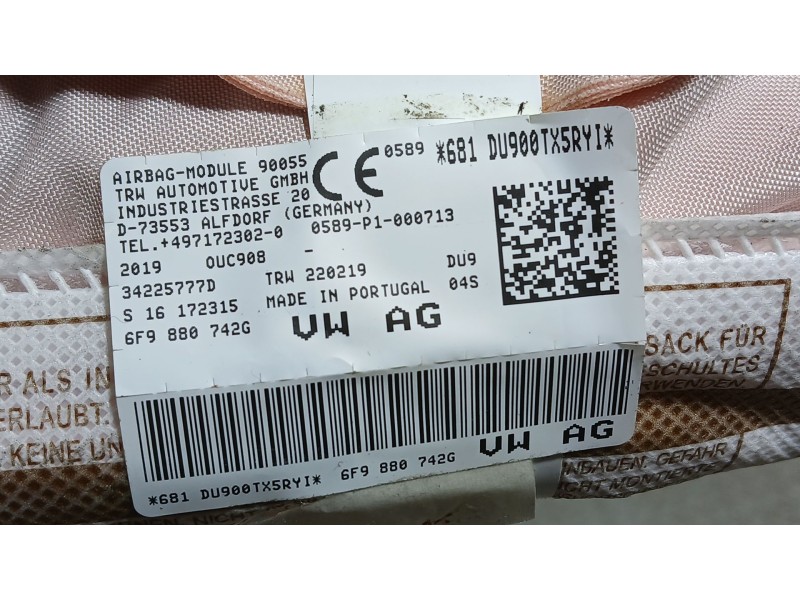 Recambio de airbag cortina delantero derecho para seat arona style edition referencia OEM IAM 6F0880742H  