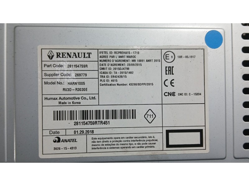Recambio de sistema audio / radio para dacia sandero ii (b8_) 1.0 sce 75 (b8jc, b8jd) referencia OEM IAM   