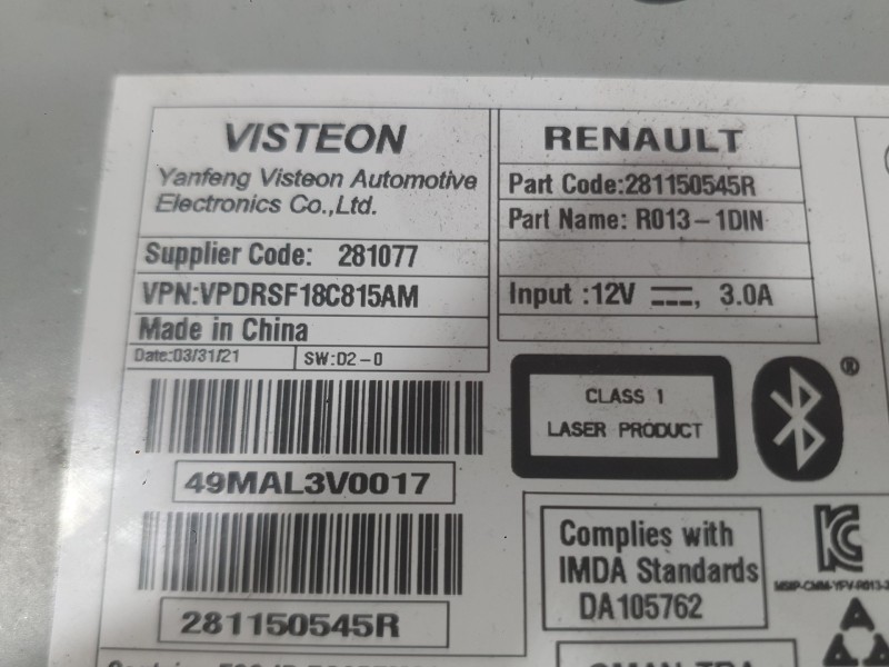 Recambio de sistema audio / radio cd para renault kangoo express (fw0/1_) 1.5 dci 90 (fw0g, fw05, fw08, fw11) referencia OEM IAM