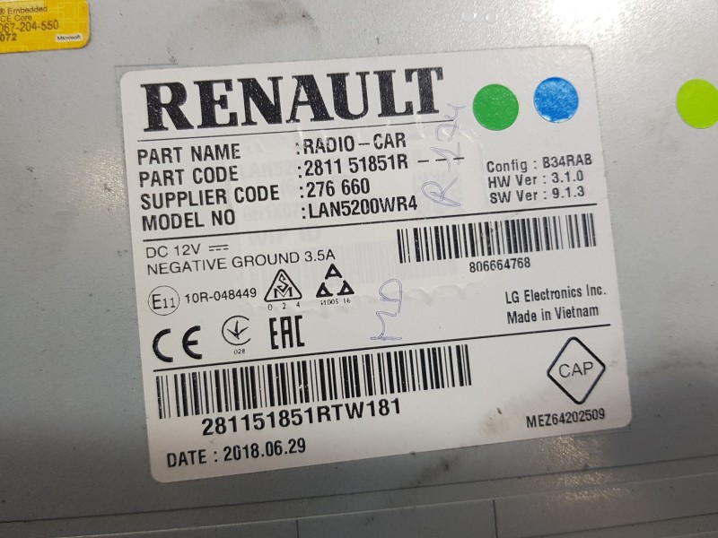 Recambio de sistema audio / radio para dacia dokker furgoneta/monovolumen 1.6 lpg referencia OEM IAM 281152324R  