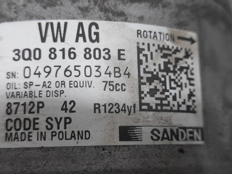 Recambio de compresor aire acondicionado para skoda fabia iv (pj3) 1.0 tsi referencia OEM IAM 3Q0816803E 8712P42 SANDEN