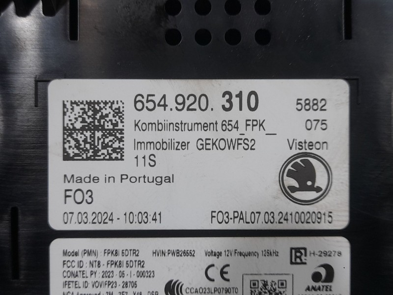 Recambio de cuadro instrumentos para skoda fabia iv (pj3) 1.0 tsi referencia OEM IAM 654920310  