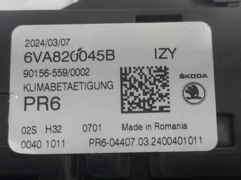 Recambio de mando calefaccion / aire acondicionado para skoda fabia iv (pj3) 1.0 tsi referencia OEM IAM 6VA820045B  