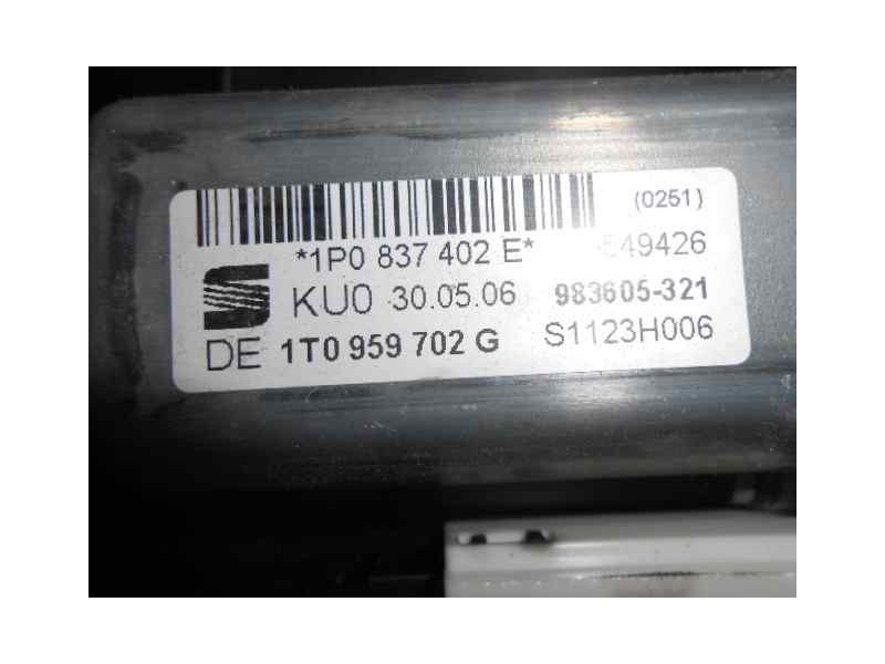 Recambio de elevalunas delantero derecho para seat leon (1p1) reference referencia OEM IAM 1P0837402E 1T0959702G ELECTRICO