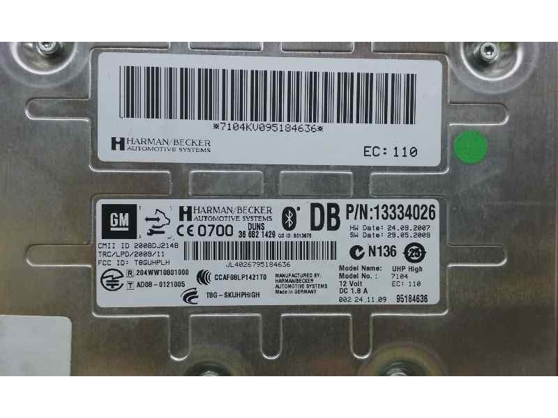 Recambio de modulo bluetooth para opel astra j lim. cosmo referencia OEM IAM 95184636 95184636 HARMAN/BECKER