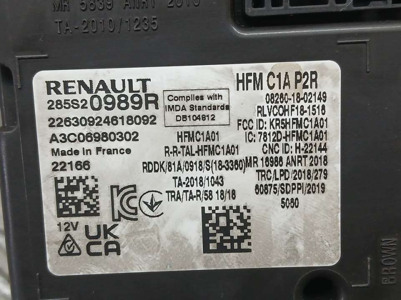 Recambio de modulo electronico para renault captur ii equilibre referencia OEM IAM 285S20989R A3C06980302 
