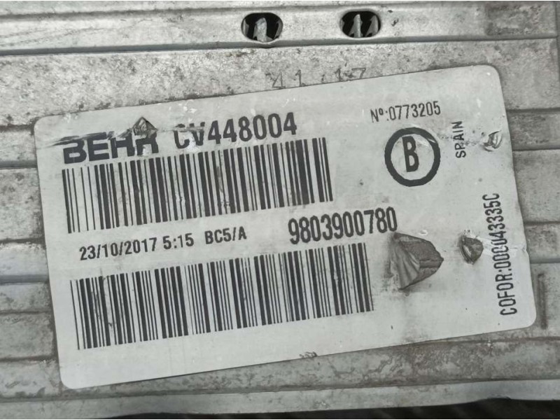 Recambio de intercooler para citroën c-elysée shine referencia OEM IAM 9803900780 CV448004 BEHR
