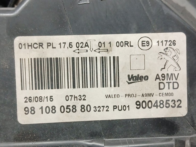 Recambio de faro derecho para peugeot 208 i (ca_, cc_) 1.6 bluehdi 100 referencia OEM IAM 9810805880 PULIR VALEO 90048532